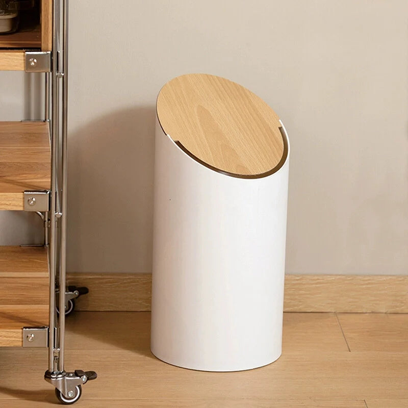 JapandiBin - Minimalistischer Swing Mülleimer mit Holzdeckel