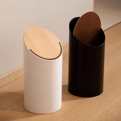 JapandiBin - Minimalistischer Swing Mülleimer mit Holzdeckel