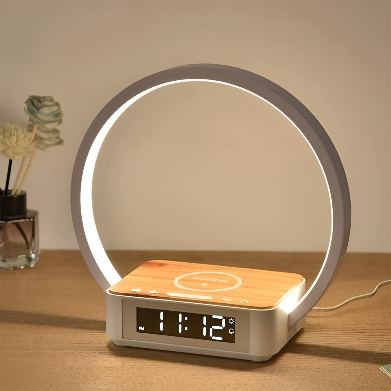 Glowvera - Moderne Tischleuchte mit kabelloser Aufladung und Alarm