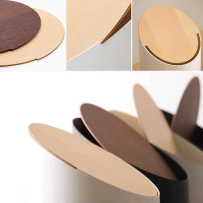 JapandiBin - Minimalistischer Swing Mülleimer mit Holzdeckel