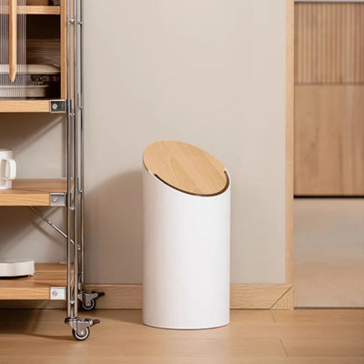 JapandiBin - Minimalistischer Swing Mülleimer mit Holzdeckel