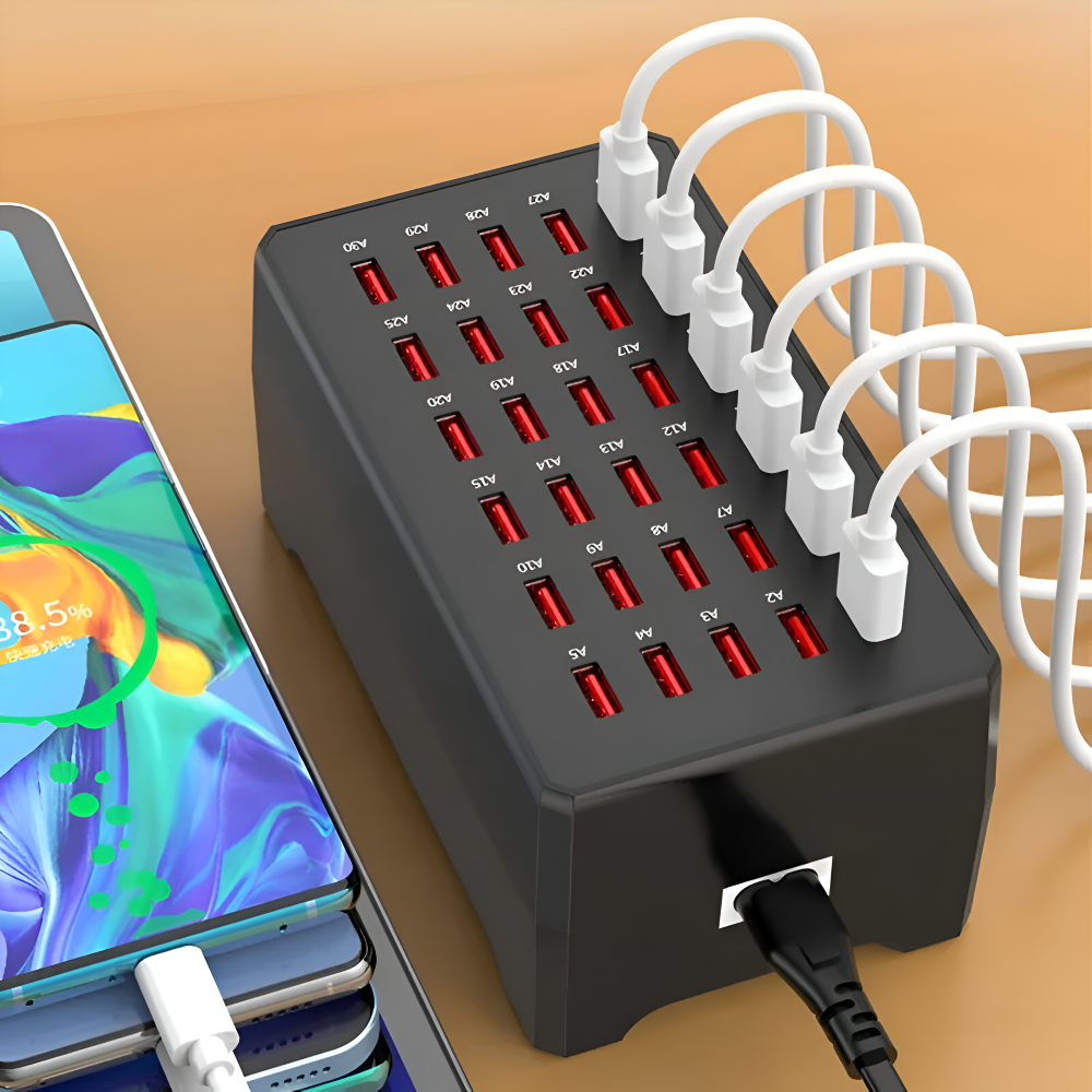 ChargeCore - Universelle USB-Ladestation mit 30 Anschlüssen
