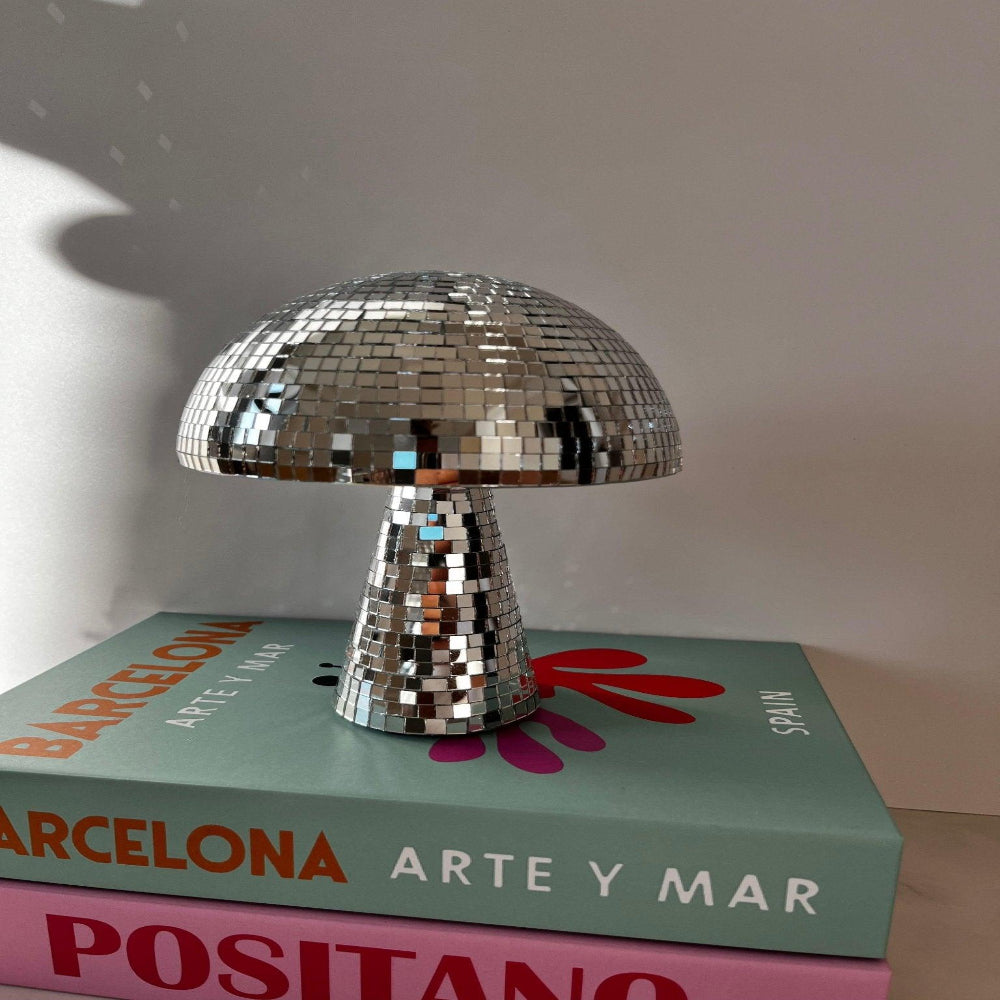 Disco Ball Pilzlampe - Retro Design mit Glitzereffekt