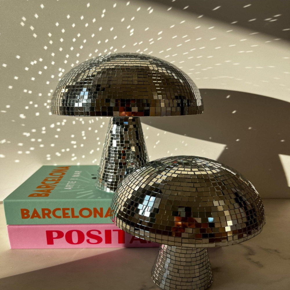 Disco Ball Pilzlampe - Retro Design mit Glitzereffekt