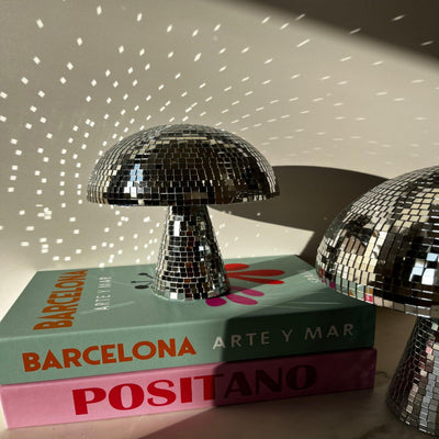 Disco Ball Pilzlampe - Retro Design mit Glitzereffekt