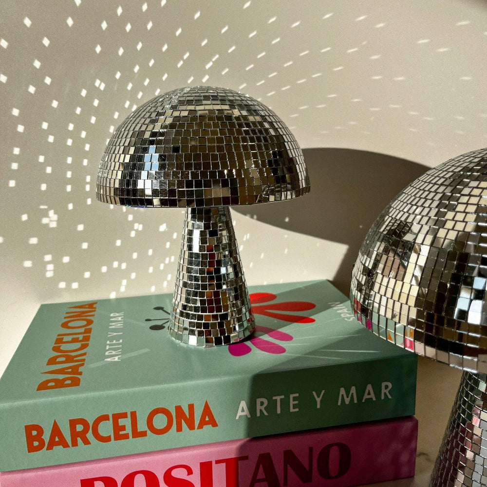 Disco Ball Pilzlampe - Retro Design mit Glitzereffekt
