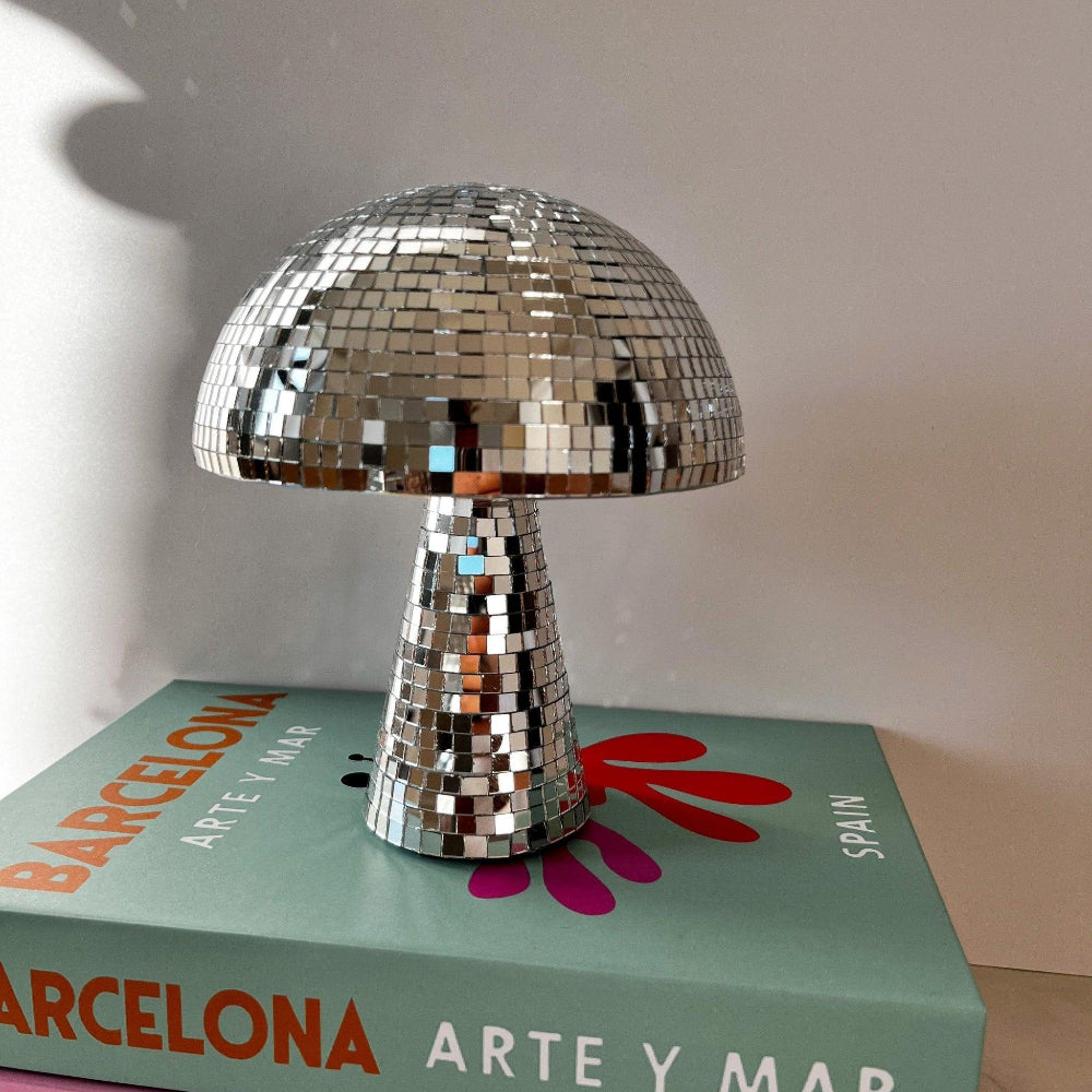 Disco Ball Pilzlampe - Retro Design mit Glitzereffekt