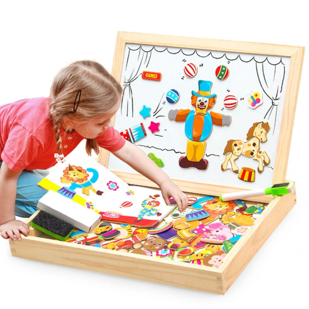 EduPlay - Magnetische Zeichentafel aus Holz mit Puzzle