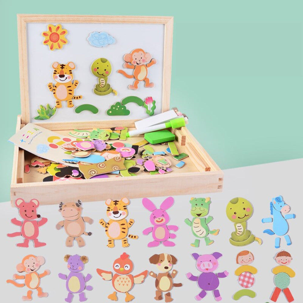 EduPlay - Magnetische Zeichentafel aus Holz mit Puzzle