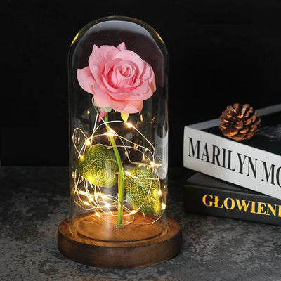 Elarosa - Ewige Rose in Glaskuppel mit LED-Licht