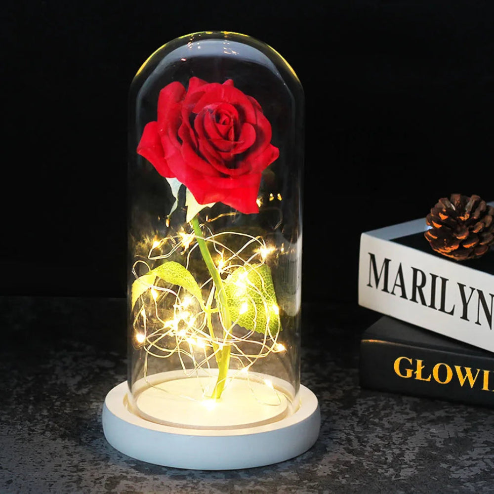 Elarosa - Ewige Rose in Glaskuppel mit LED-Licht