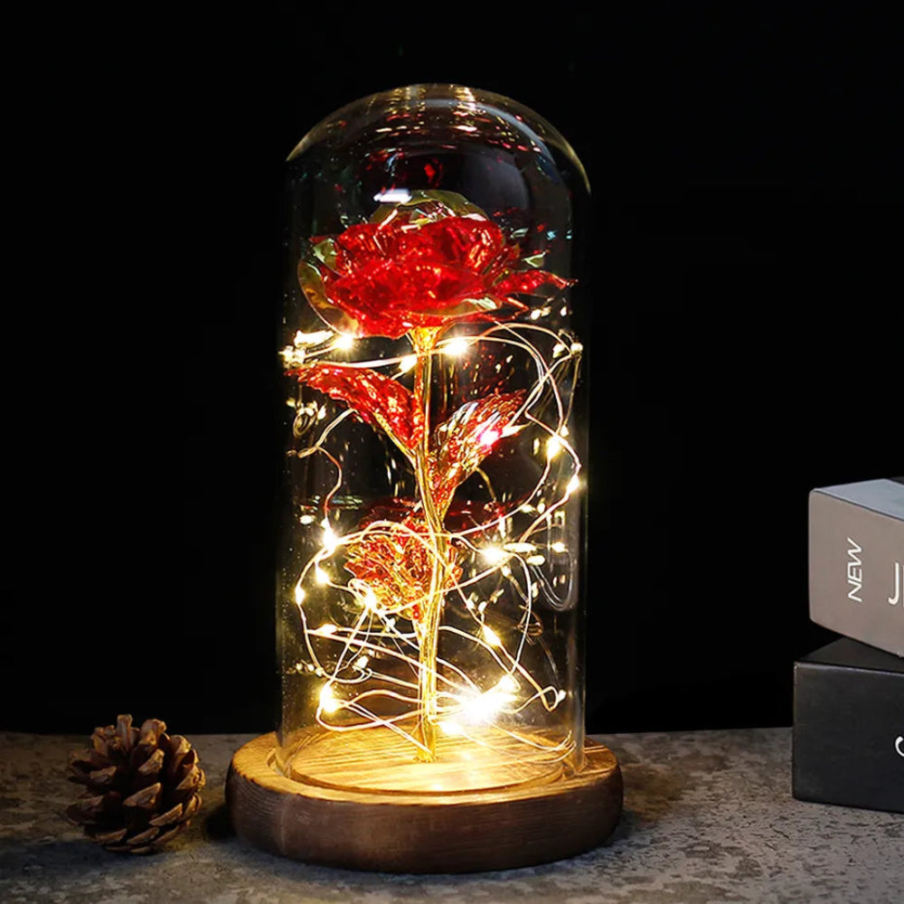 Elarosa - Ewige Rose in Glaskuppel mit LED-Licht
