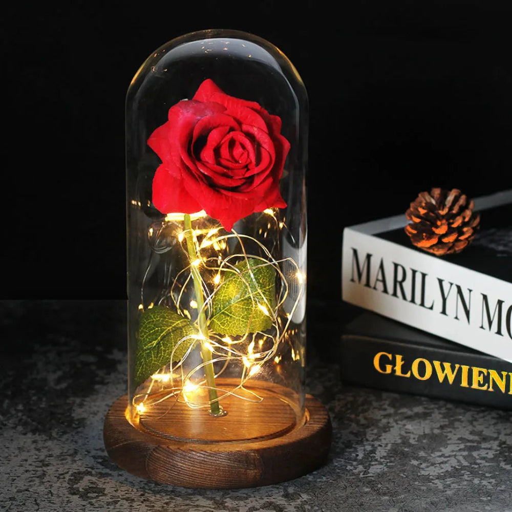 Elarosa - Ewige Rose in Glaskuppel mit LED-Licht