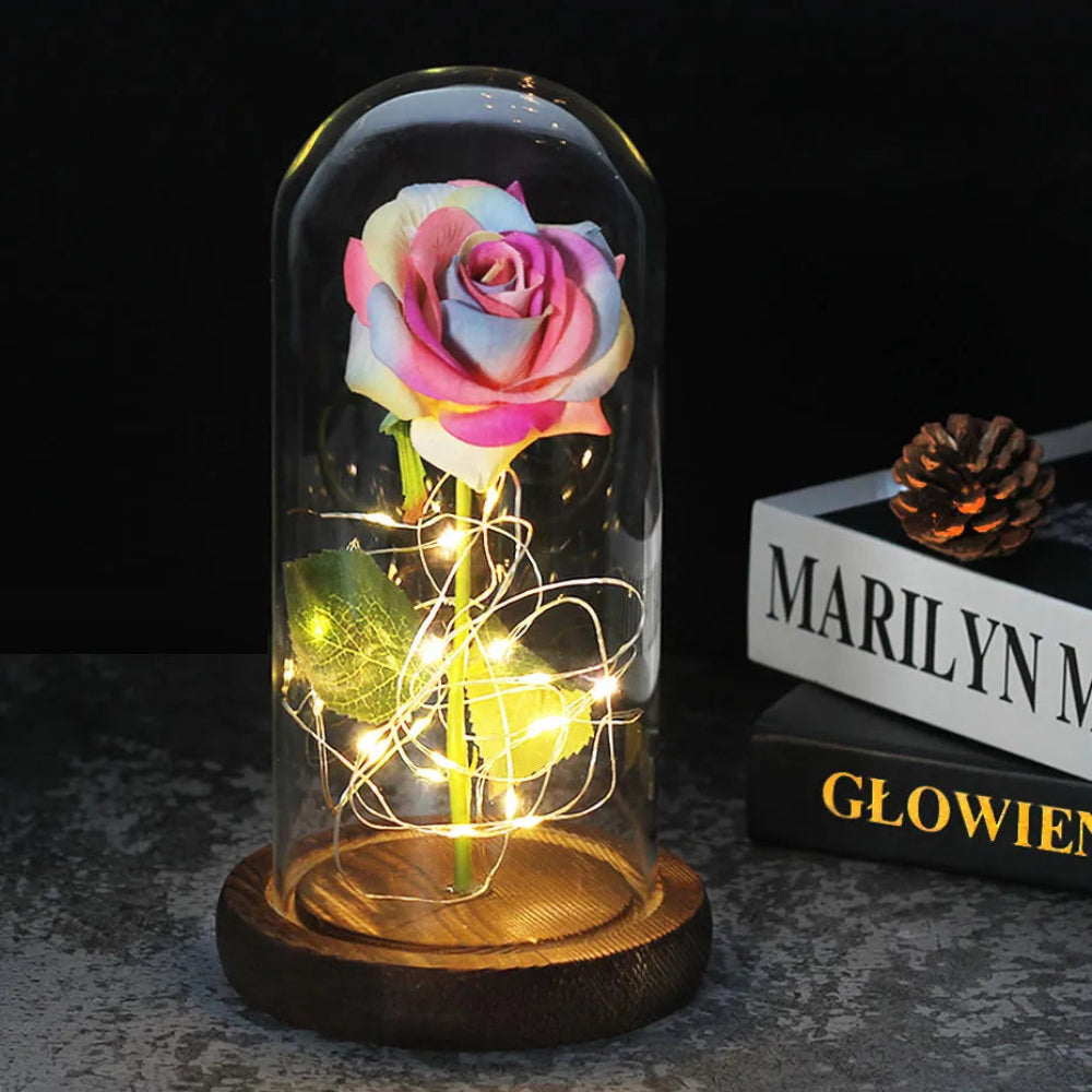 Elarosa - Ewige Rose in Glaskuppel mit LED-Licht