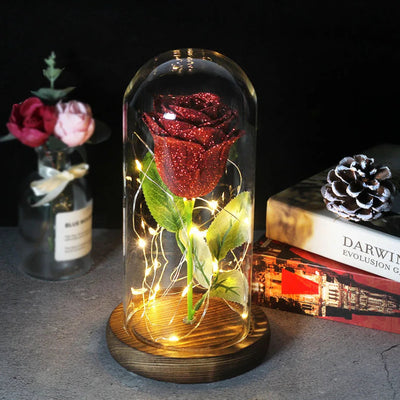 Elarosa - Ewige Rose in Glaskuppel mit LED-Licht