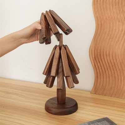Elegantes Untersetzer-Set aus Holz - Premium-Holzständer für Töpfe und Tassen