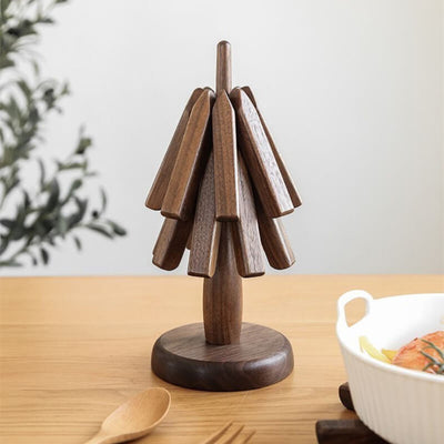 Elegantes Untersetzer-Set aus Holz - Premium-Holzständer für Töpfe und Tassen