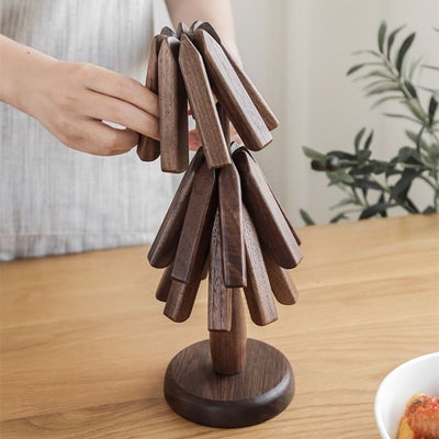 Elegantes Untersetzer-Set aus Holz - Premium-Holzständer für Töpfe und Tassen