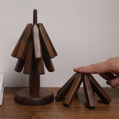 Elegantes Untersetzer-Set aus Holz - Premium-Holzständer für Töpfe und Tassen