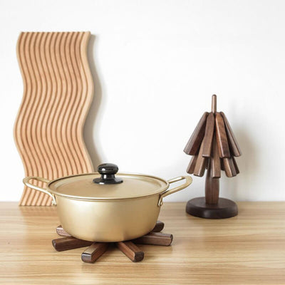 Elegantes Untersetzer-Set aus Holz - Premium-Holzständer für Töpfe und Tassen