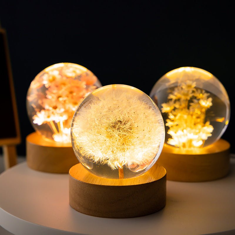 EtherGlow - 3D-Kristalllicht mit Blumen im Inneren