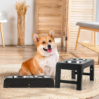 Feeda - Verstellbare, erhöhte Hundetränke mit Edelstahlschalen