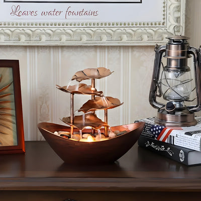 Feronia - Vintage Tischbrunnen mit LED & Eisenblatt Design