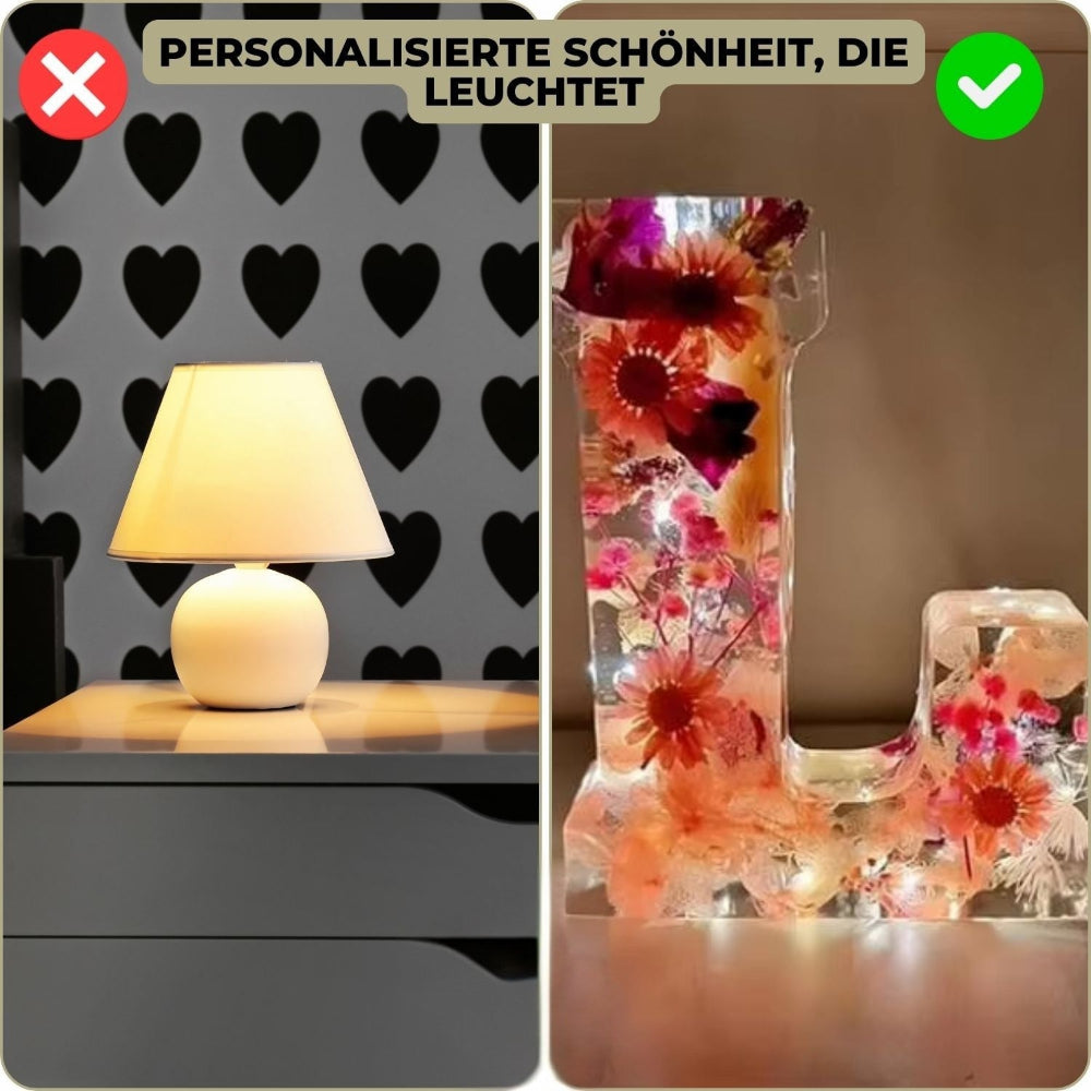 FloraLetter - Floraler LED-Buchstabe aus Harz für Heimdekoration