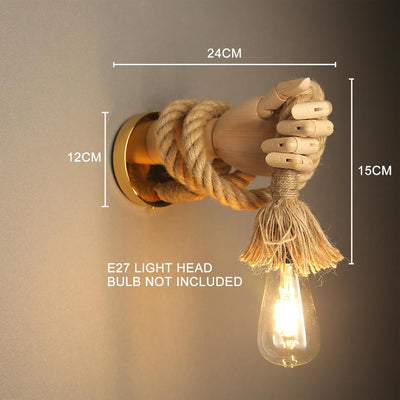 Graspel - Hand-Wandleuchte aus Holz mit Seil