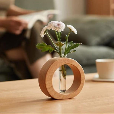 Hydroponische Vase aus Holz - Minimalistisches Pflanzendisplay aus Holz und Glas