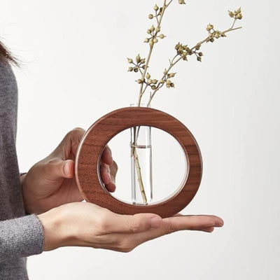 Hydroponische Vase aus Holz - Minimalistisches Pflanzendisplay aus Holz und Glas