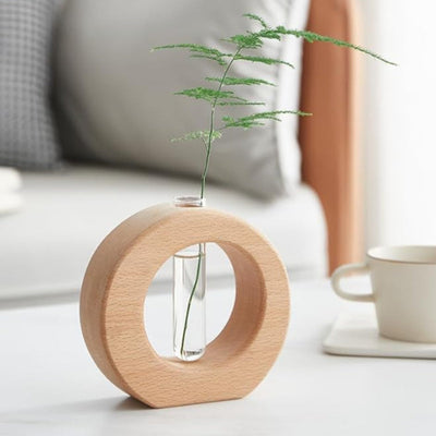 Hydroponische Vase aus Holz - Minimalistisches Pflanzendisplay aus Holz und Glas