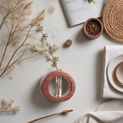 Hydroponische Vase aus Holz - Minimalistisches Pflanzendisplay aus Holz und Glas