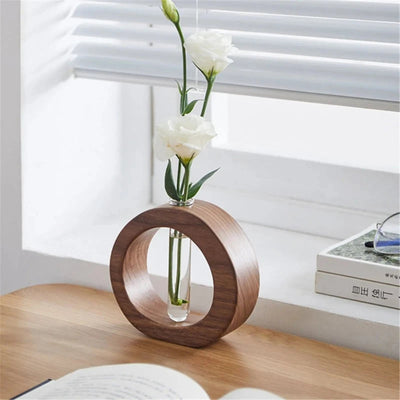 Hydroponische Vase aus Holz - Minimalistisches Pflanzendisplay aus Holz und Glas