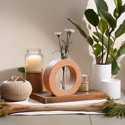 Hydroponische Vase aus Holz - Minimalistisches Pflanzendisplay aus Holz und Glas