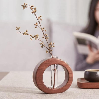 Hydroponische Vase aus Holz - Minimalistisches Pflanzendisplay aus Holz und Glas