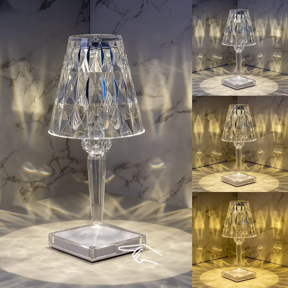 LED-Diamant-Kristall-Tischlampe - Elegantes, wiederaufladbares Licht mit Touch Control