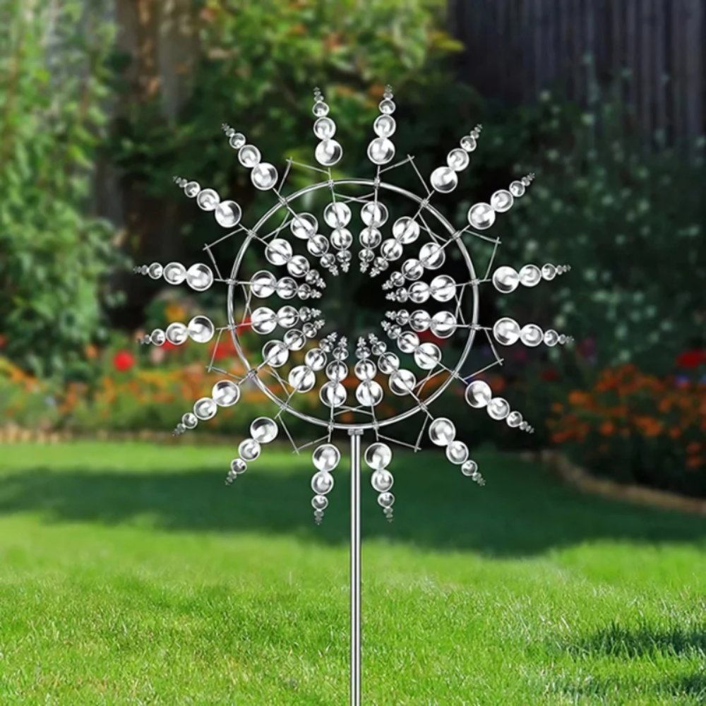 Moondra - Kinetische Windspinner-Skulptur mit doppelter Drehung