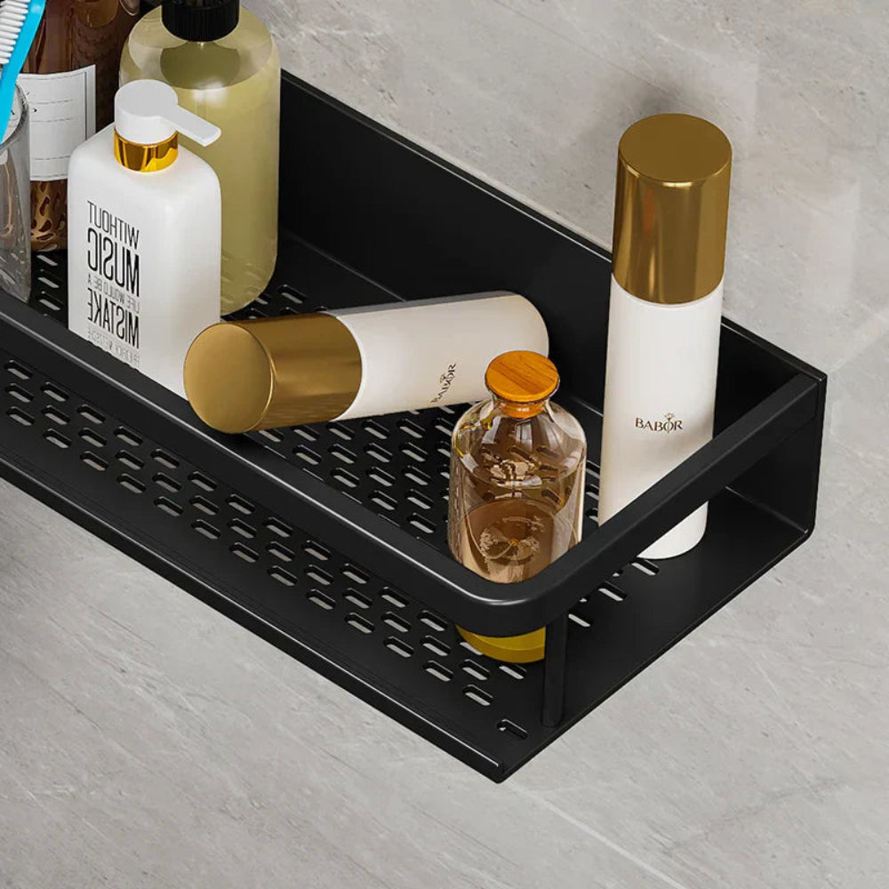 Showerlyn - Schwarzes Duschregal mit modernem, platzsparendem Design
