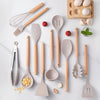 Silikon-Küchenutensilien-Set mit Bambusgriffen - 12-teiliges kratzfestes Utensilien-Set