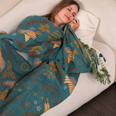 Skandinavische Wendedecke mit Vögeln – kuscheliges Baumwolldesign