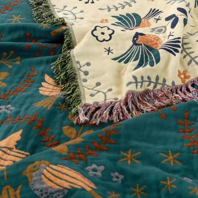 Skandinavische Wendedecke mit Vögeln – kuscheliges Baumwolldesign