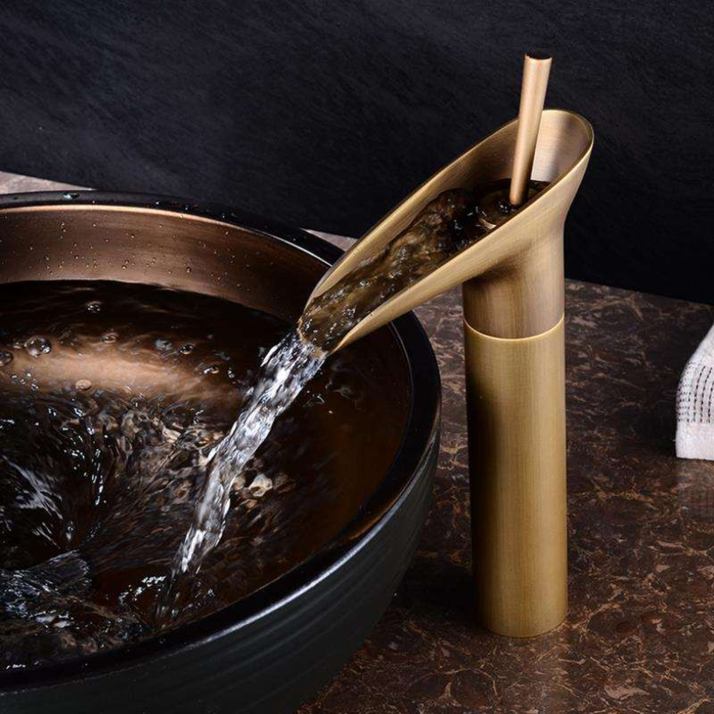 Antiker Wasserfall Wasserhahn – Messing Badezimmer Armatur in Bronze