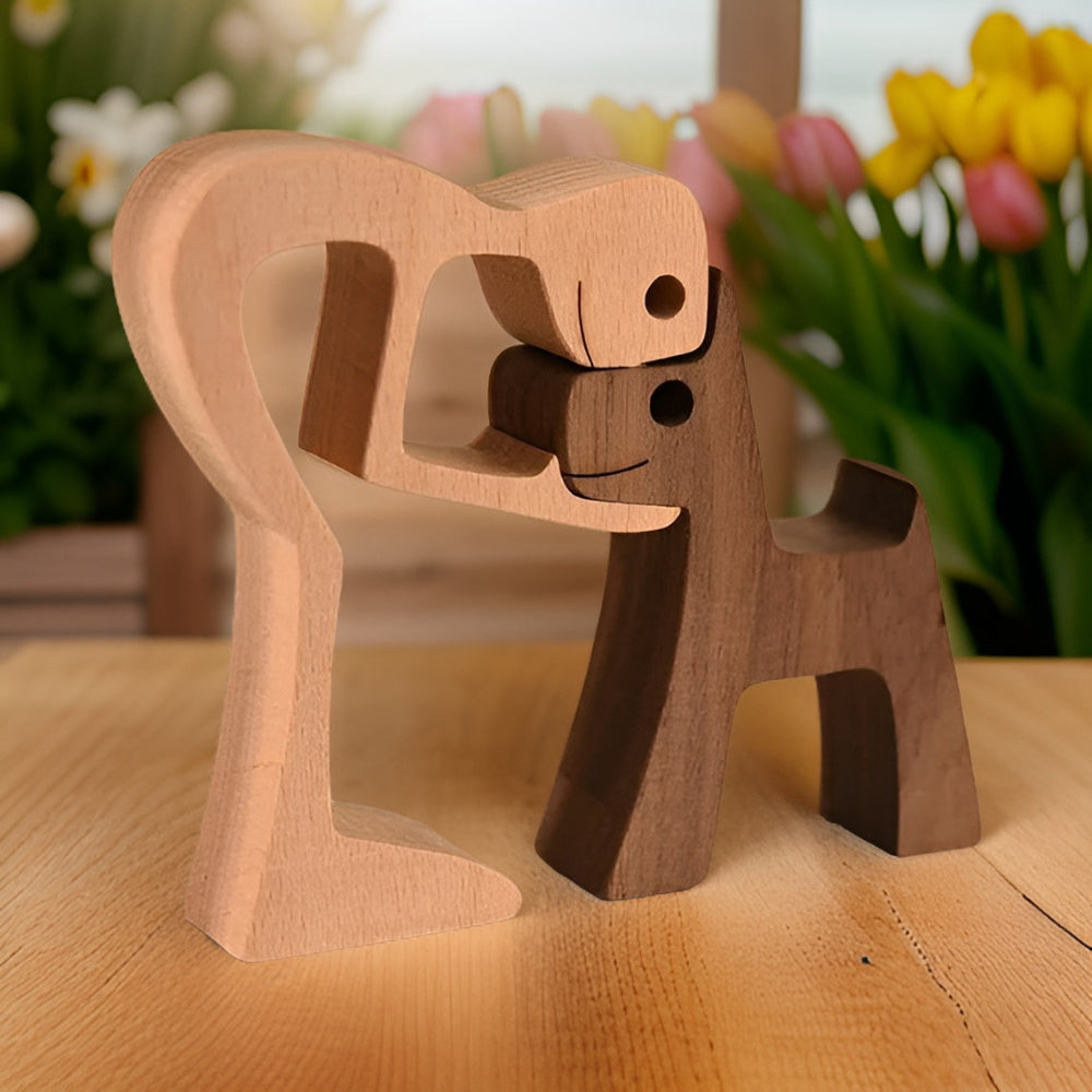 Mensch und Hund Schnitzerei Holz Ornament - Ein Symbol für Liebe und Treue