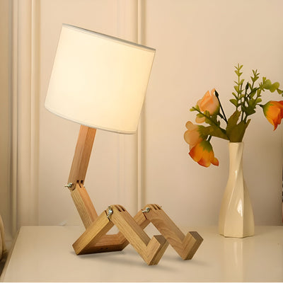 Kreative Holz-Roboter-Schreibtischlampe - Flexibles Design mit Buchhalterung