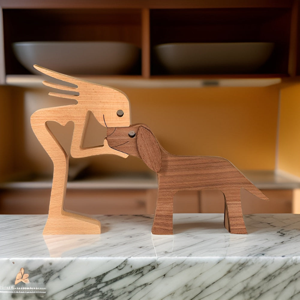 Mensch und Hund Schnitzerei Holz Ornament - Ein Symbol für Liebe und Treue