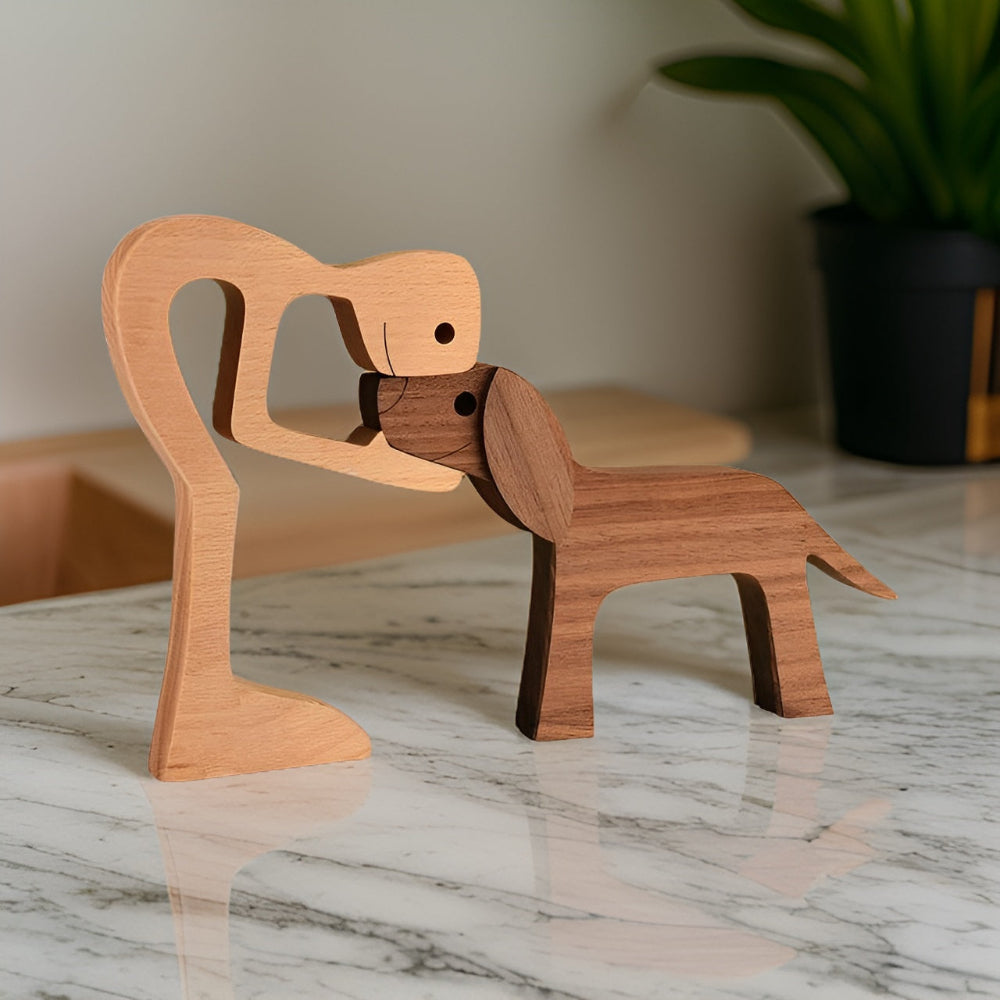 Mensch und Hund Schnitzerei Holz Ornament - Ein Symbol für Liebe und Treue