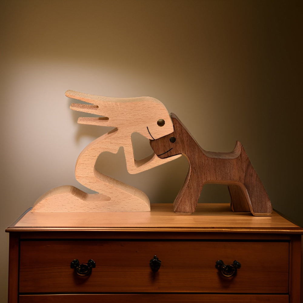 Mensch und Hund Schnitzerei Holz Ornament - Ein Symbol für Liebe und Treue